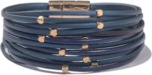 FANCY SHINY Beaded Leather Wrap Bracelets Cute Boho Stackable Bangle Cuff with Magnetic Clasp