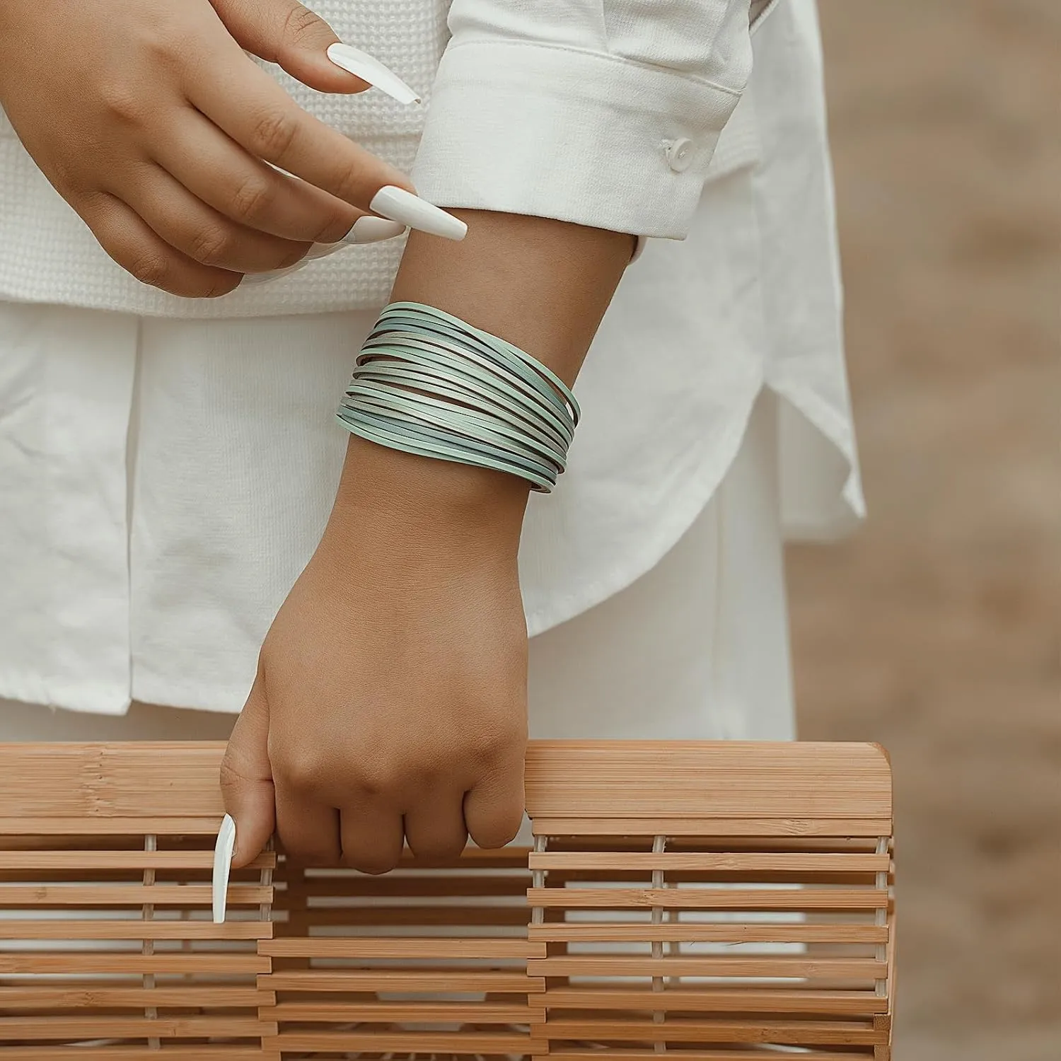 FANCY SHINY Boho Leather Wrap Bracelet Stackable Layered Bangle Cuff with Magnetic Clasp