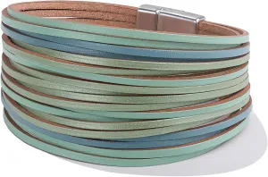 FANCY SHINY Boho Leather Wrap Bracelet Stackable Layered Bangle Cuff with Magnetic Clasp