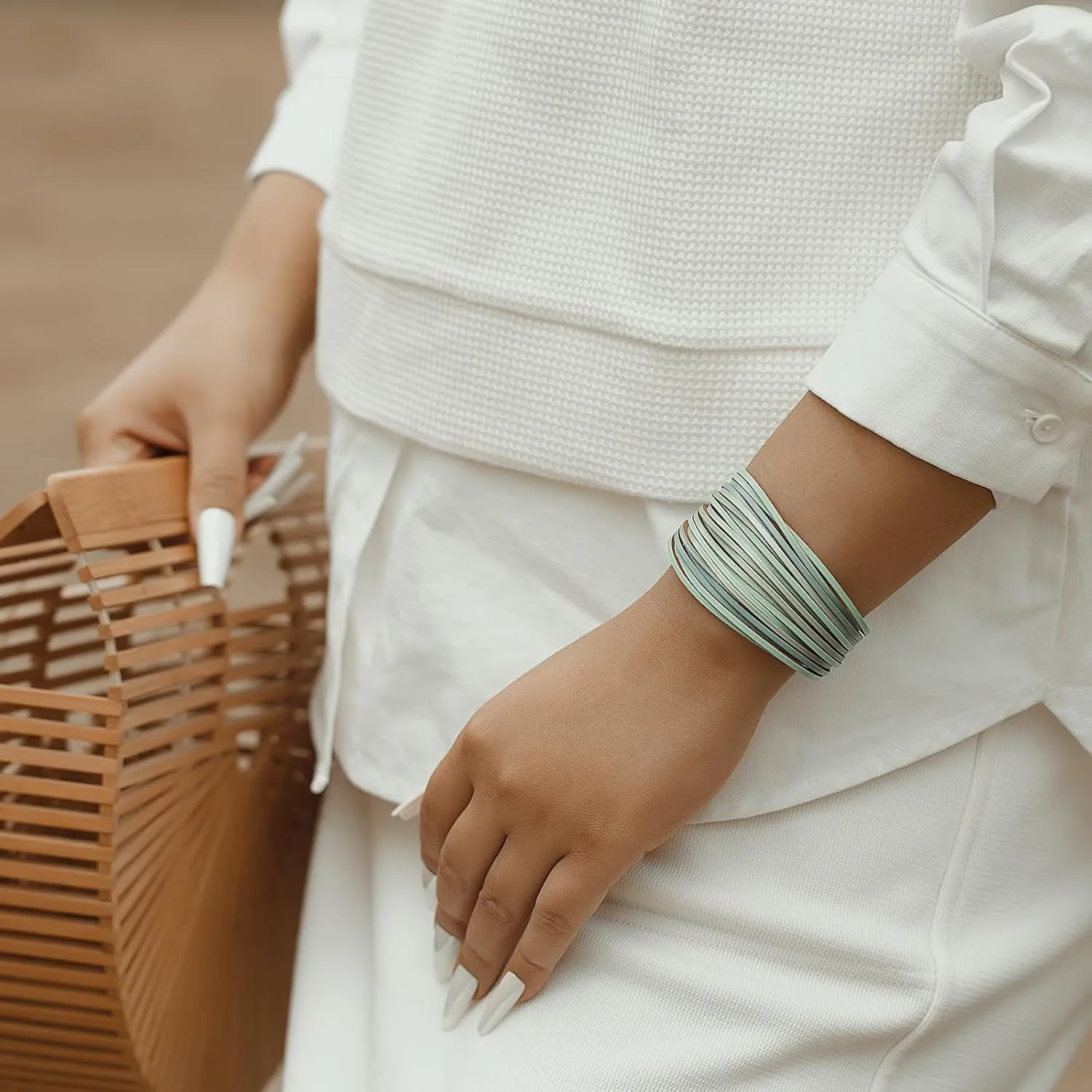 FANCY SHINY Boho Leather Wrap Bracelet Stackable Layered Bangle Cuff with Magnetic Clasp
