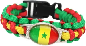 Fashion Senegal National Flag Bracelet Vintage Colorful Woven Flag Colors Tower Mouth Design Wristband, Women