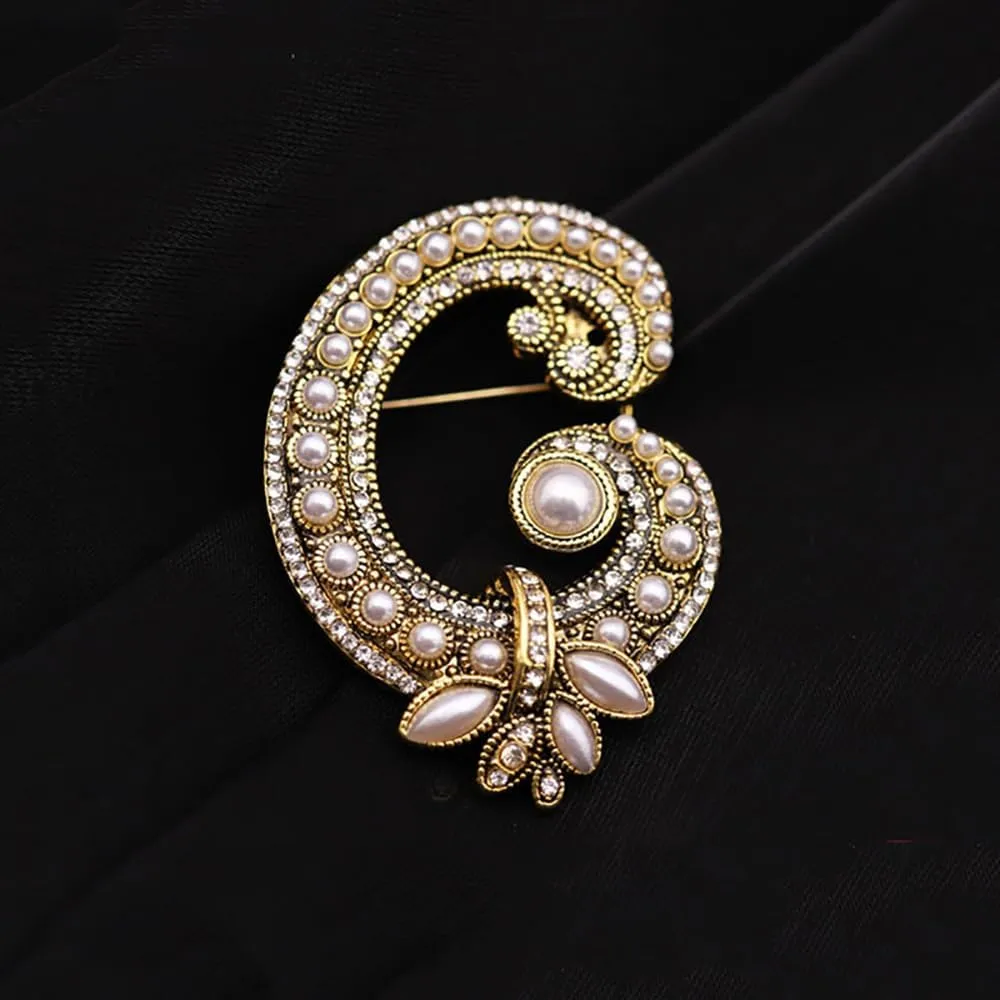 Faux Pearl G Initial Letter Brooch Pin for Women Girls Rhinestone Crystal Pins Clip Lapel Sweater Scarves Hat Coat Backpack Brooches Pins Vintage Jewelry Gifts