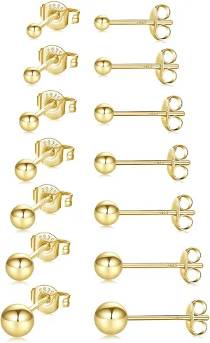 Fcebsty 7 Pairs Silver/Gold Studs Earrings 925 Sterling Silver Post Ball Stud Earrings for Women Cartilage Earring Small Silver Stud Earrings for Women Real Gold Ball Studs Nap Earrings 2-8mm
