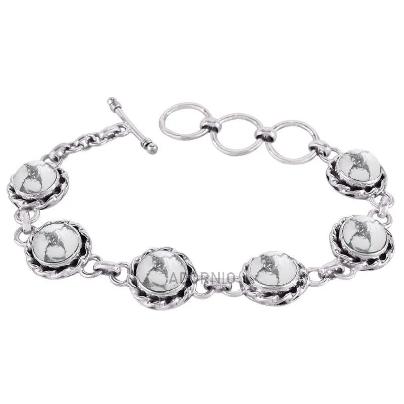 Fine Sterling Silver Bracelet For Women & Girls Howlite Bracelet Sterling Silver Link Bracelet White Gemstone Handmade Bracelet