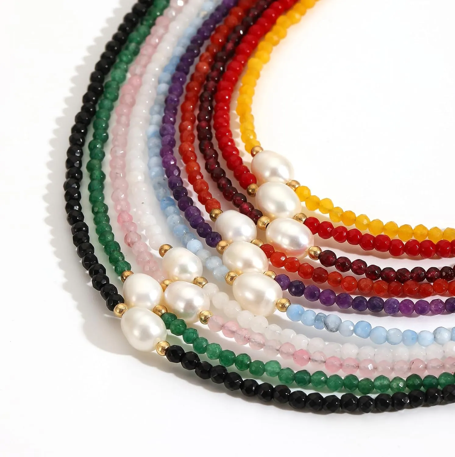 Flourisit Gemstone Beaded Necklace with Freshwater Pearl,Natural Handmade Irregular Pearl Necklace for Women,14k Gold Plated February Birthstone of Choker Gift for Mom, Girlfriend, Wife