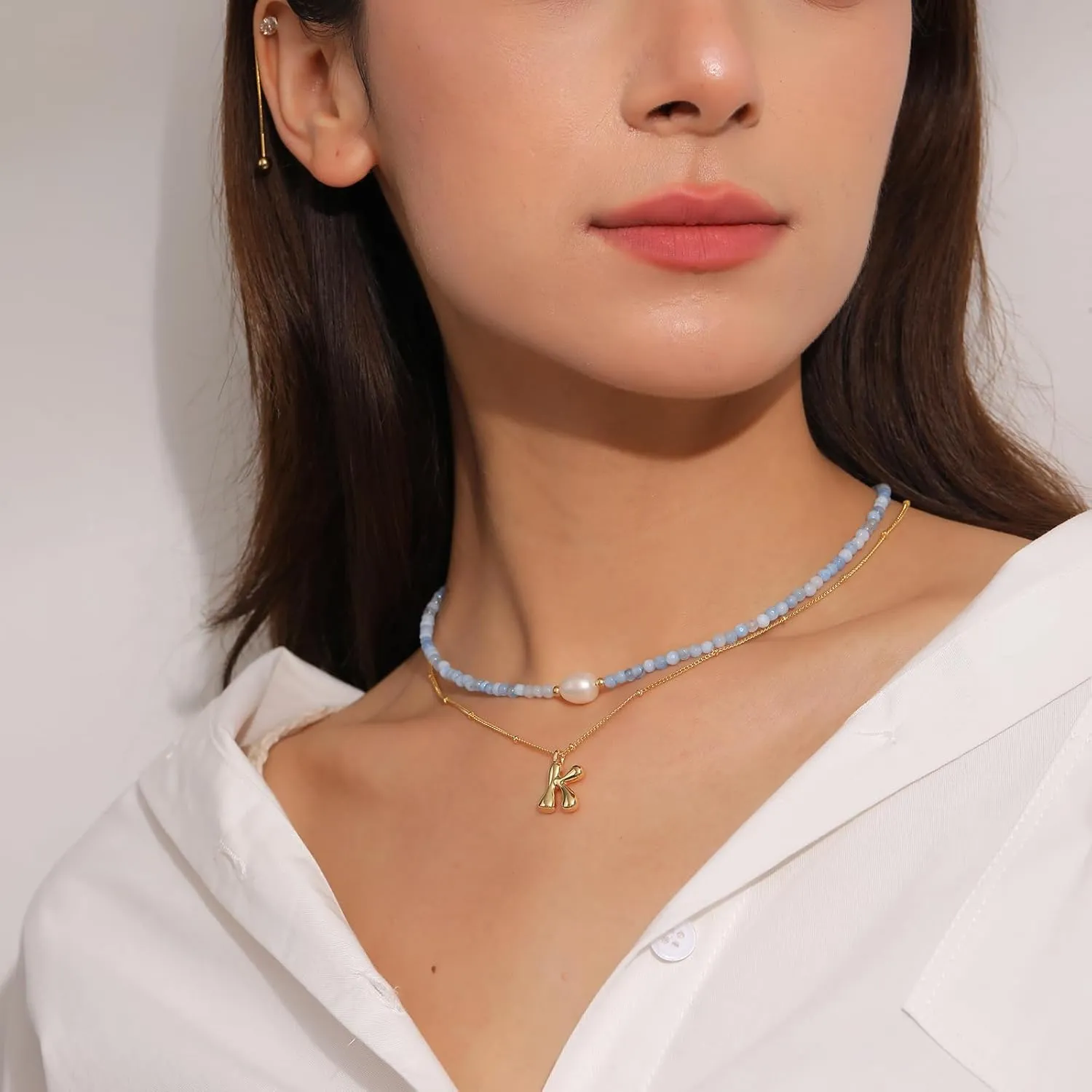 Flourisit Gemstone Beaded Necklace with Freshwater Pearl,Natural Handmade Irregular Pearl Necklace for Women,14k Gold Plated February Birthstone of Choker Gift for Mom, Girlfriend, Wife