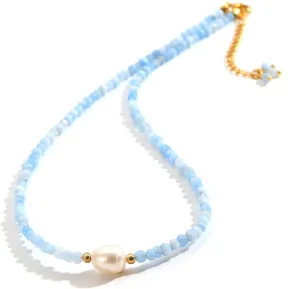 Flourisit Gemstone Beaded Necklace with Freshwater Pearl,Natural Handmade Irregular Pearl Necklace for Women,14k Gold Plated February Birthstone of Choker Gift for Mom, Girlfriend, Wife