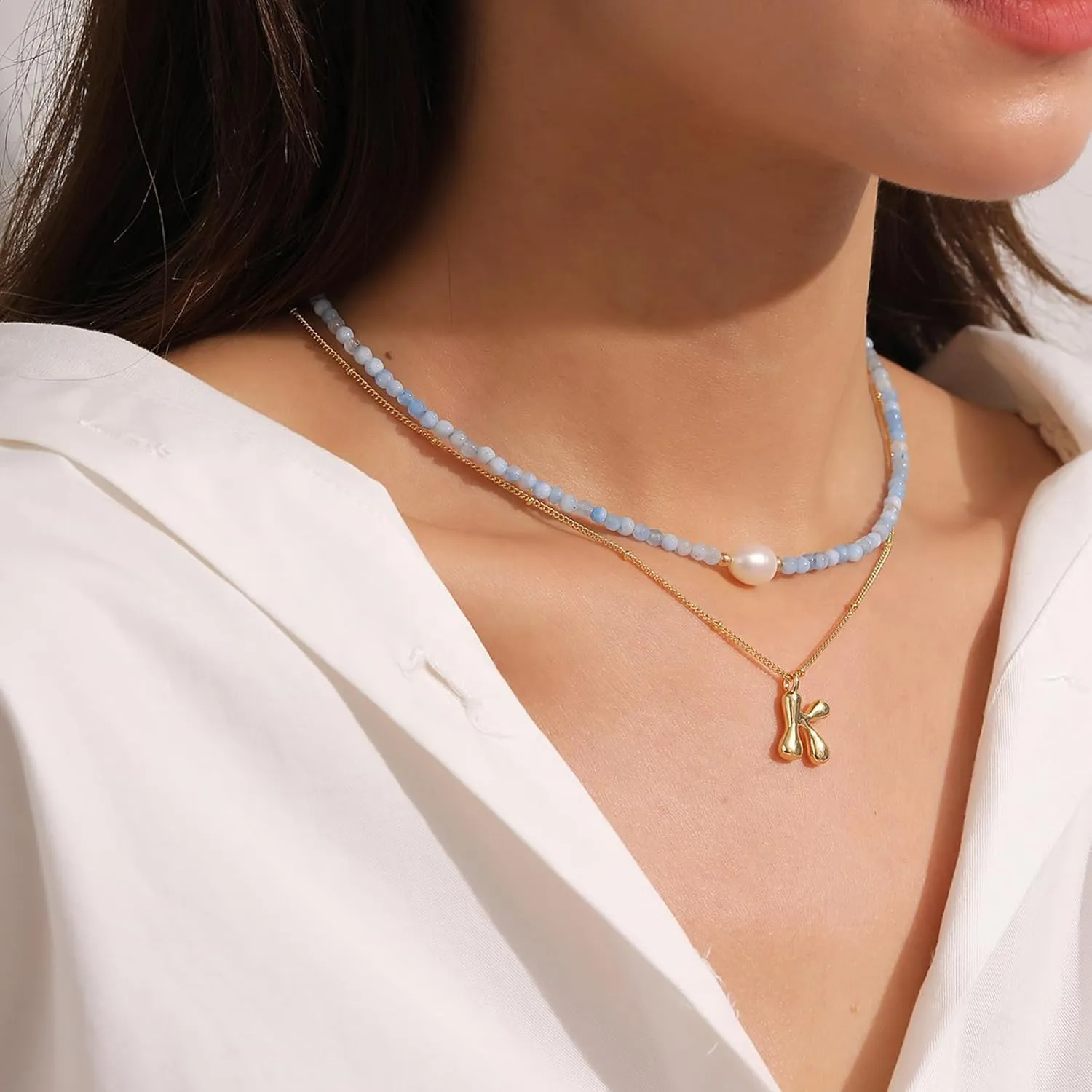 Flourisit Gemstone Beaded Necklace with Freshwater Pearl,Natural Handmade Irregular Pearl Necklace for Women,14k Gold Plated February Birthstone of Choker Gift for Mom, Girlfriend, Wife