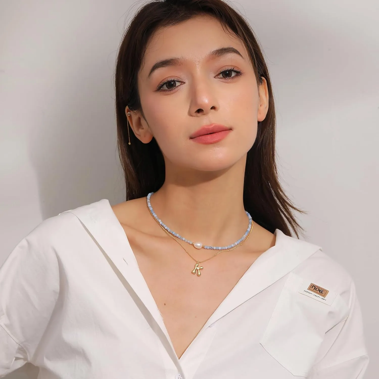 Flourisit Gemstone Beaded Necklace with Freshwater Pearl,Natural Handmade Irregular Pearl Necklace for Women,14k Gold Plated February Birthstone of Choker Gift for Mom, Girlfriend, Wife