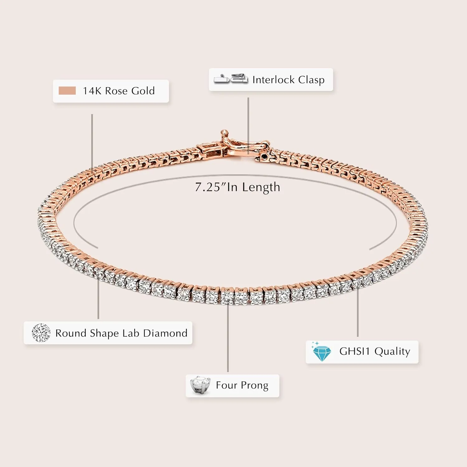FRIENDLY DIAMONDS IGI/EGL Certified Lab Grown Diamond Tennis Bracelet | 1 Carat - 10 carat In 14K White, Yellow & Rose Gold 7 Inches Diamond Bracelets For Women | G-H SI1 Quality Bracelets