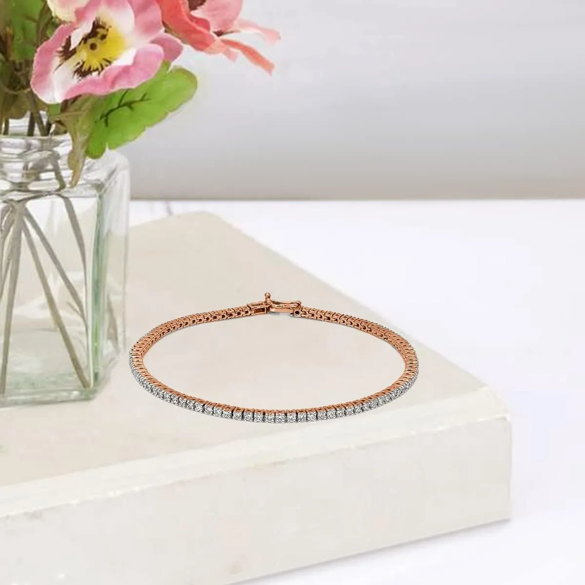 FRIENDLY DIAMONDS IGI/EGL Certified Lab Grown Diamond Tennis Bracelet | 1 Carat - 10 carat In 14K White, Yellow & Rose Gold 7 Inches Diamond Bracelets For Women | G-H SI1 Quality Bracelets