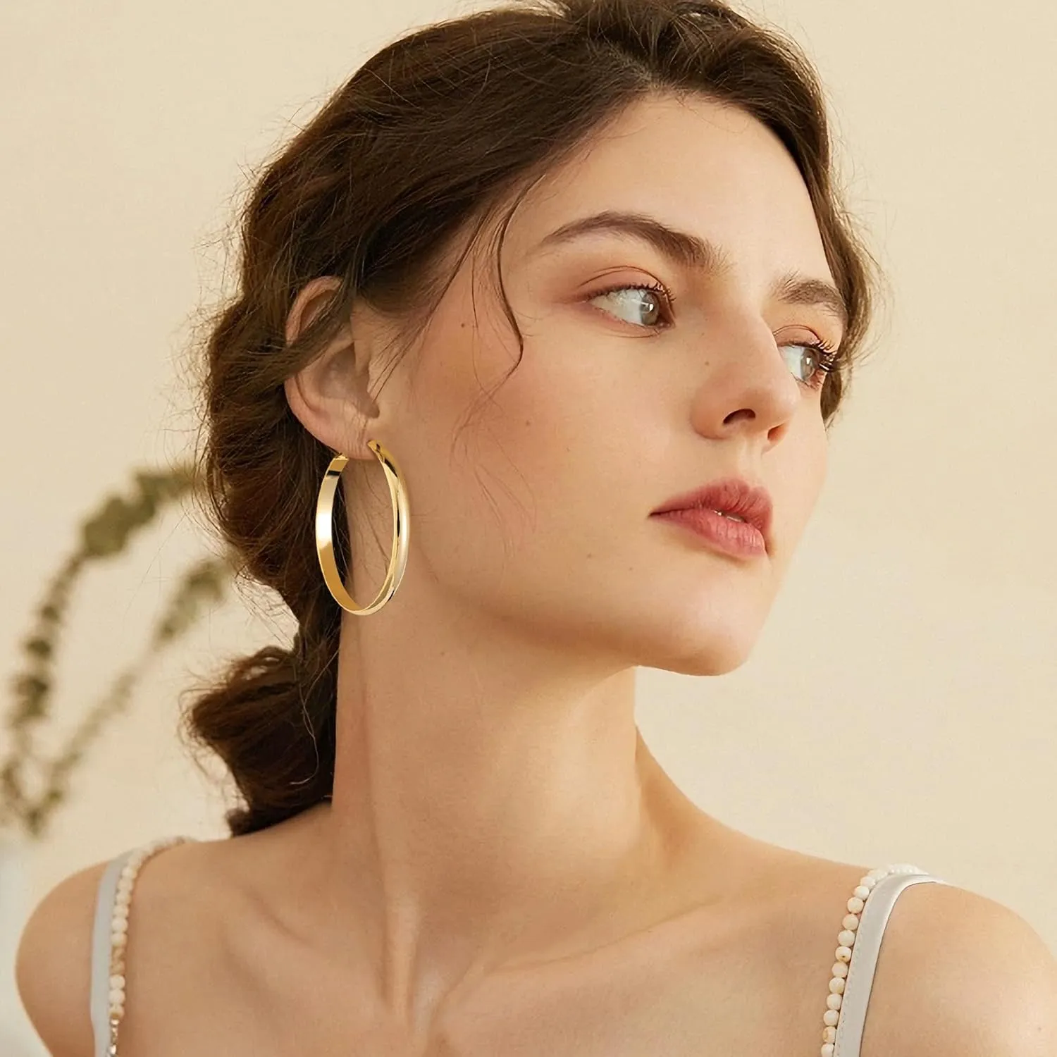 Gacimy Gold Hoop Earrings for Women, 14k Real Gold Plated with 925 Sterling Silver Post, Hypoallergenic Lightweight Thick Hoops Earrings for Women Trendy