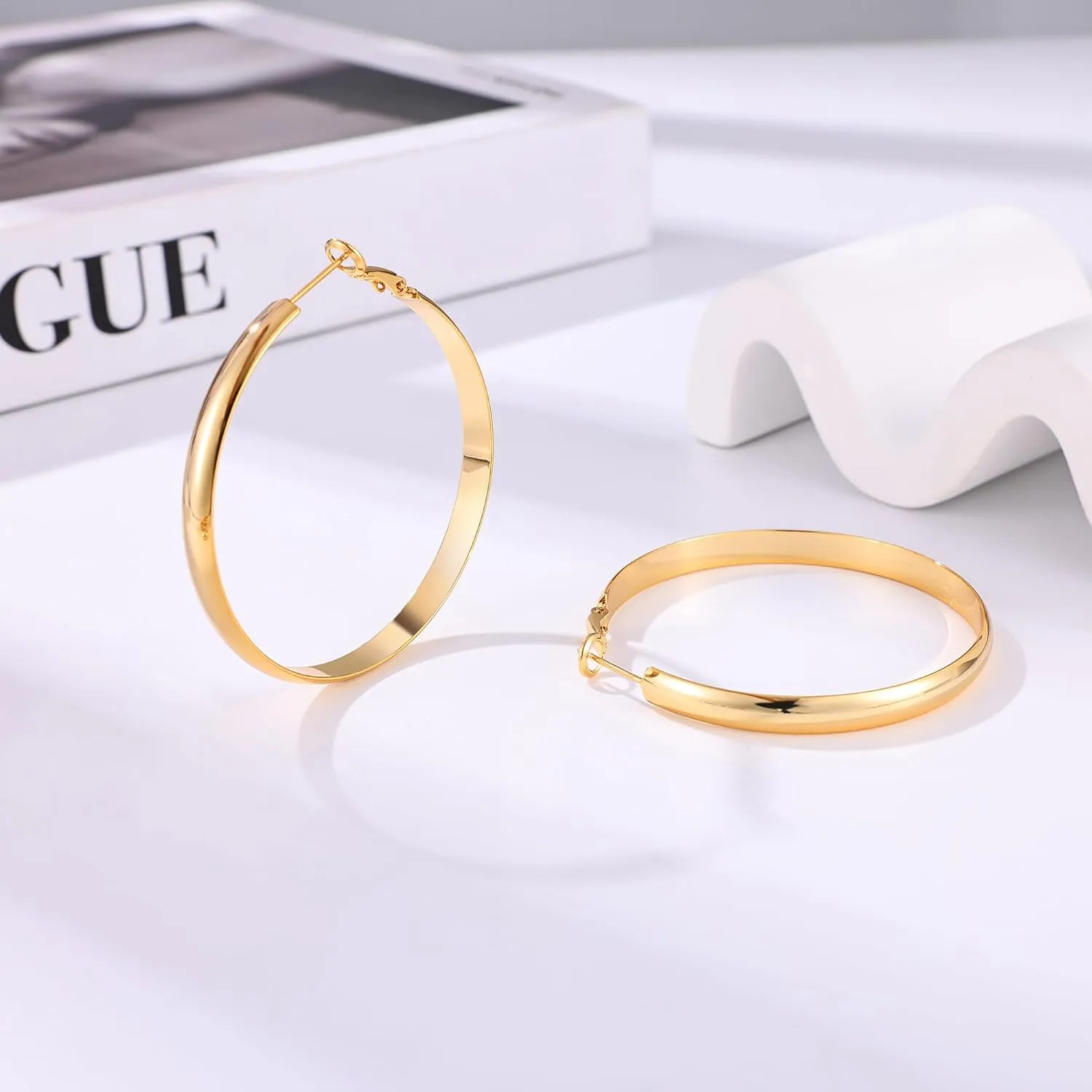 Gacimy Gold Hoop Earrings for Women, 14k Real Gold Plated with 925 Sterling Silver Post, Hypoallergenic Lightweight Thick Hoops Earrings for Women Trendy