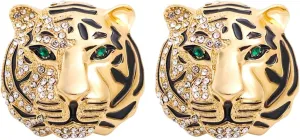 GALPADA Tiger Brooches with rhinestones 2pcs Vintage Punk Animal Tiger Head Corsage Brooch Pin Crystal Badge Lapel Pin For Men Women Suit Jacket Blouse Coat (Golden)