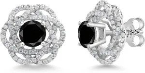 Gem Stone King 2.82 Cttw Black Diamond Stud Earrings with White Moissanite Removable Earrings Jackets For Women | 925 Sterling Silver | Round 6MM