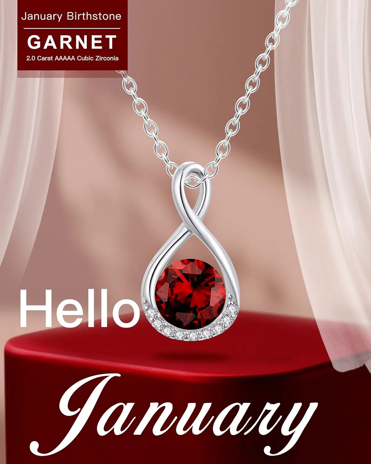 Genuine Birthstone Infinity Necklace for Women, Birthday Gifts for Her, Minimalism Style Jewelry for Everyday Wear