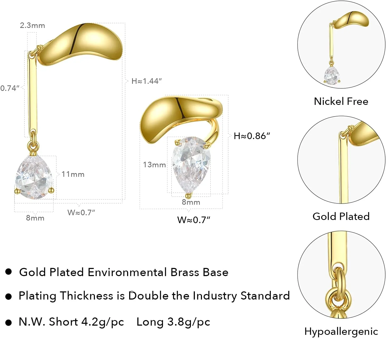 Geometric Twisted Line Ear Cuff Silver Gold Plated Cross Ear cuffs with Stone Clip on Earrings Women Men