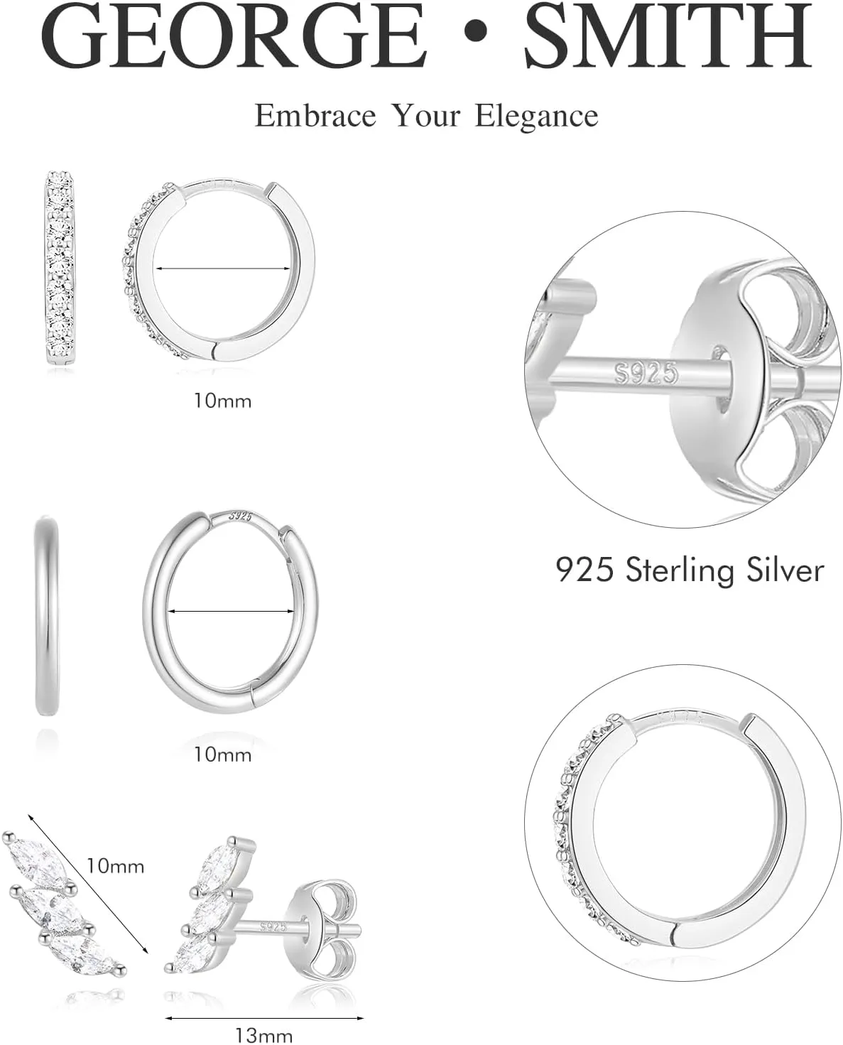 GEORGE  SMITH Earrings for Women Dainty silver Earrings|925 Sterling silver Cartilage Earring Hypoallergenic|Earring Set for Multiple Piercing Small Hoop Earrings Gift for Her