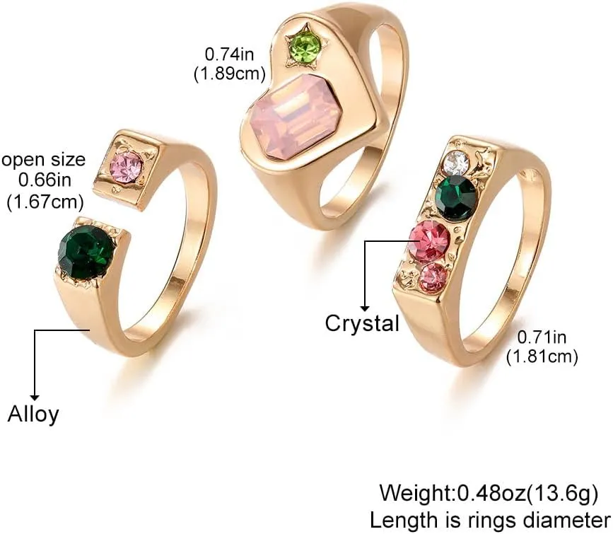GIGB PBDK Chunky Gold Knuckle Ring Set Stackable Crystal Rhinestone Cuban Heart Midi Joint Ring Dainty Birthday Jewelry Accessory Gifts for Women