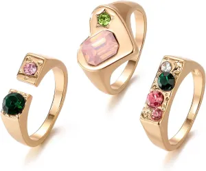 GIGB PBDK Chunky Gold Knuckle Ring Set Stackable Crystal Rhinestone Cuban Heart Midi Joint Ring Dainty Birthday Jewelry Accessory Gifts for Women