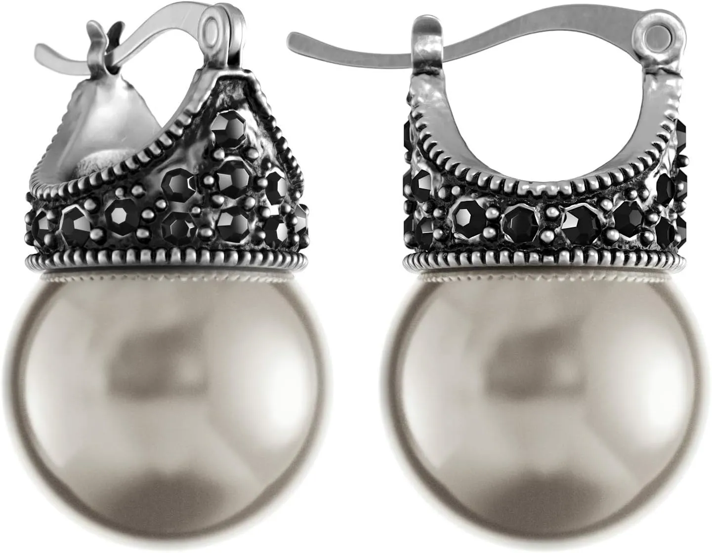 Glass Pearl Earrings Crystal Accent Crown Shape for Wedding, Bridal, Formal & Fashion