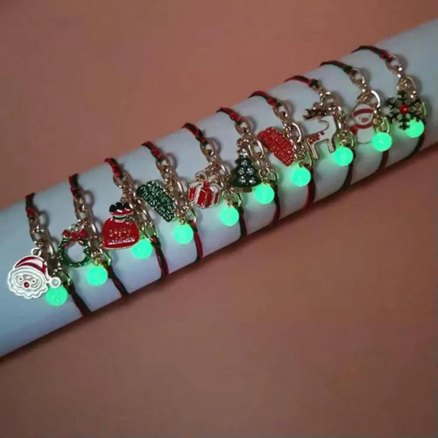 Glow in The Christmas Tree Santa Claus Handmade Braided Bracelet Jewelry-#6