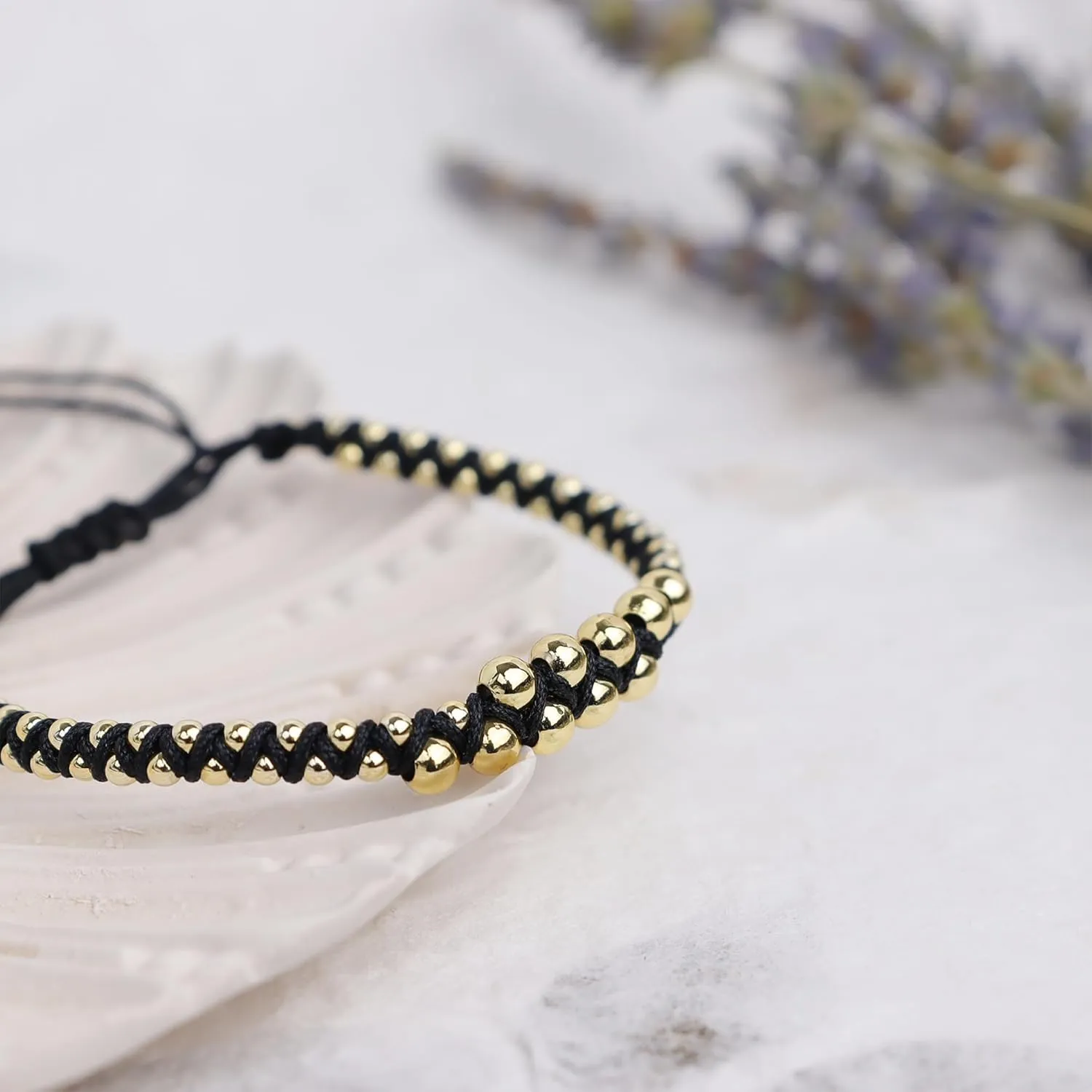 Gold Ball Beads String Bracelets for Women, Charm Handmade Adjustable Boho Braided Rope Friendship Bracelet Summer Beach Jewelry Gift