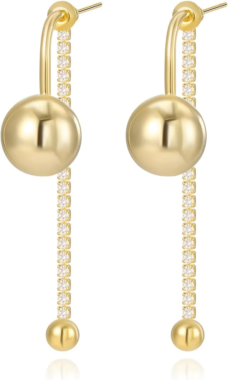 Gold Ball Drop Dangle Earrings for Women Trendy, Hypoallergenic Lightweight 14K Gold Plated Small Ball Earrings