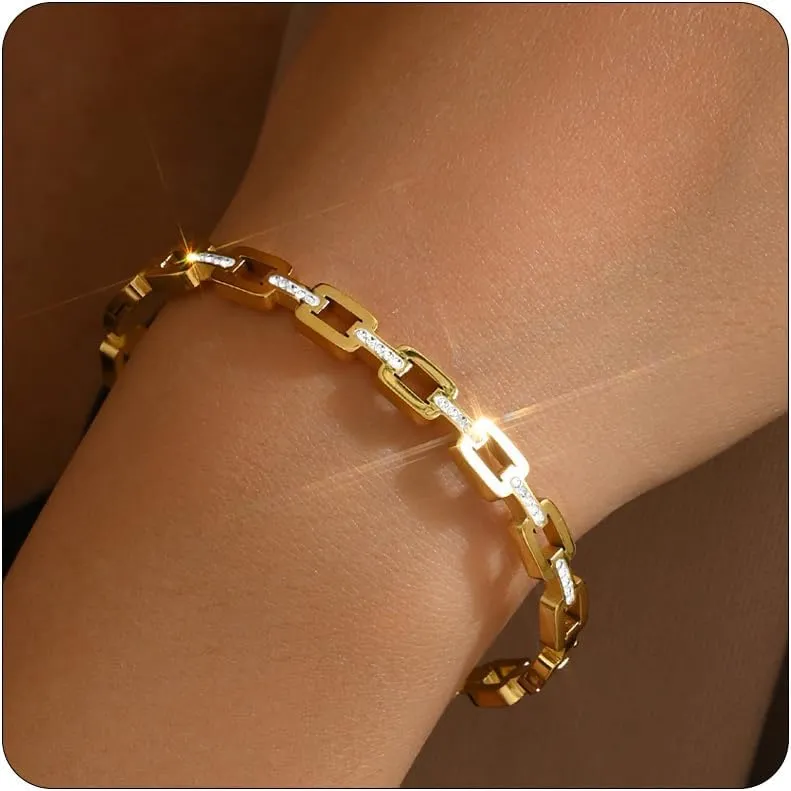 Gold bracelet for Women 18K Gold Plated Bamboo Watch Band Star Labyrinth Bangle Bracelets Dainty Stainless Steel Jewelry Gifts