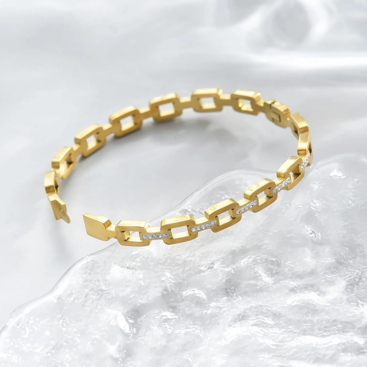 Gold bracelet for Women 18K Gold Plated Bamboo Watch Band Star Labyrinth Bangle Bracelets Dainty Stainless Steel Jewelry Gifts