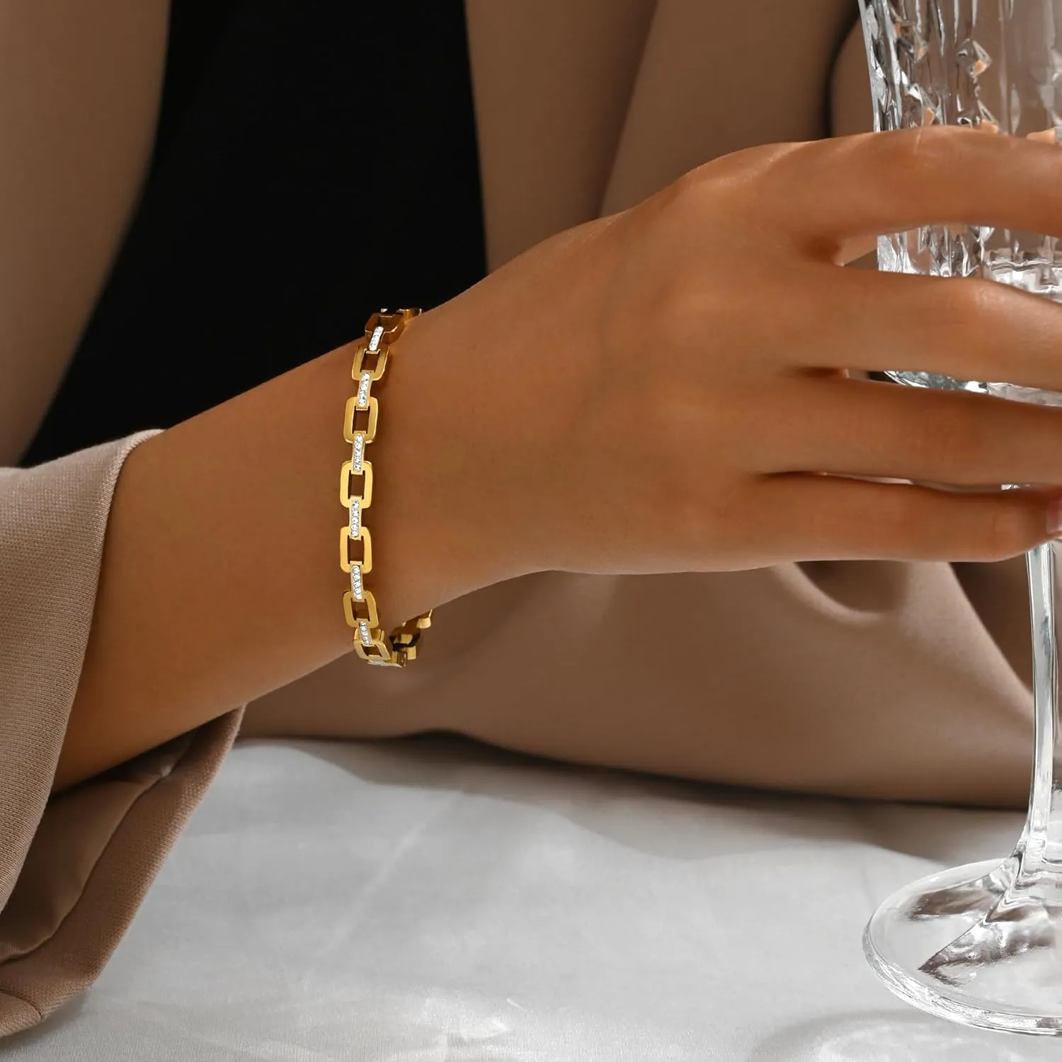 Gold bracelet for Women 18K Gold Plated Bamboo Watch Band Star Labyrinth Bangle Bracelets Dainty Stainless Steel Jewelry Gifts