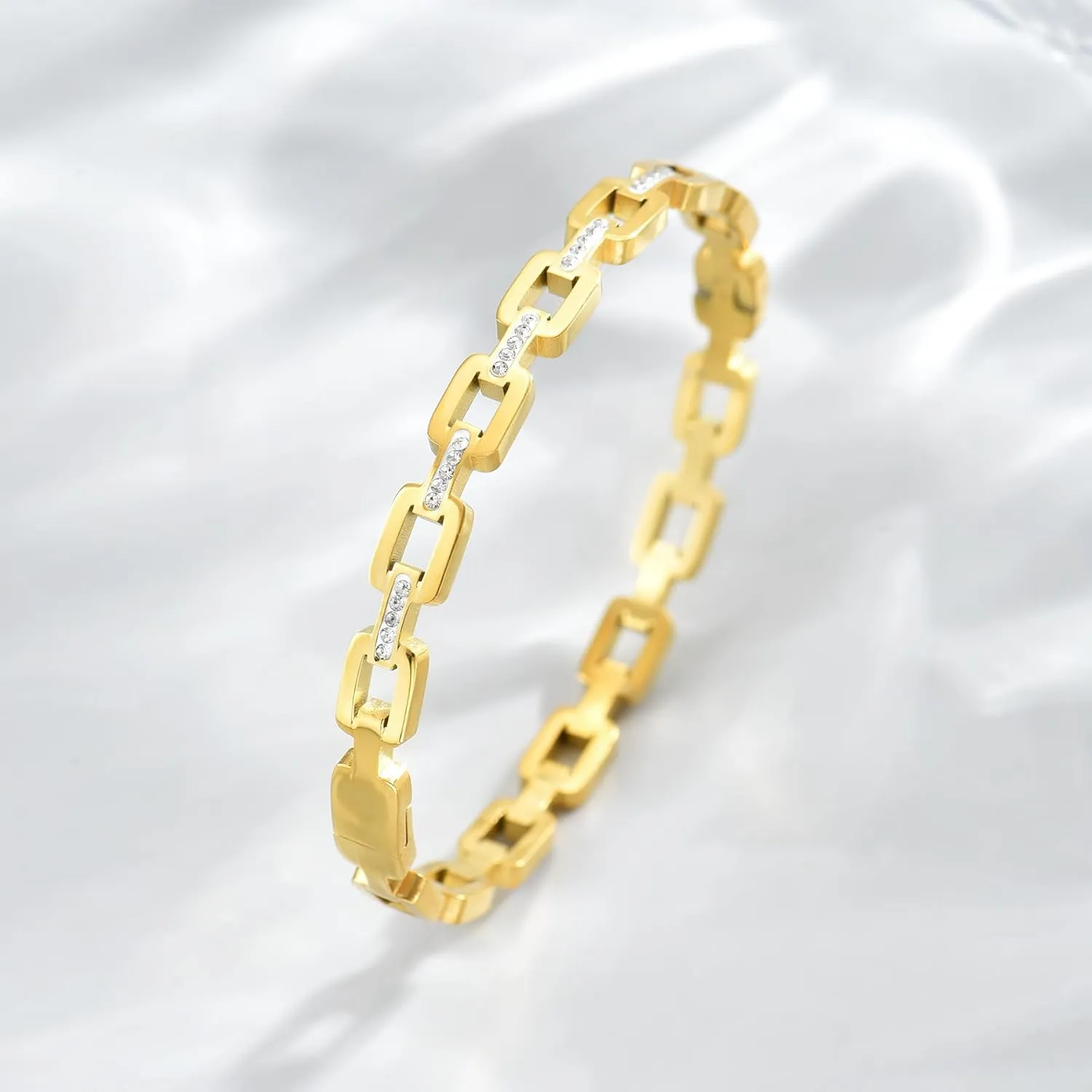 Gold bracelet for Women 18K Gold Plated Bamboo Watch Band Star Labyrinth Bangle Bracelets Dainty Stainless Steel Jewelry Gifts