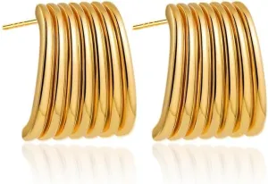 Gold Chunky Statement Stud Earrings for WomenSquare Vintage Earrings Trendy