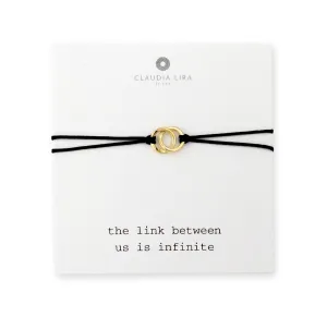 Gold Double Circle Link Charm Friendship Bracelets with Black Thread and Message Card, Perfect Jewelry Gift for Friend and Family, Adjustable Pull Thread Kindred Cord