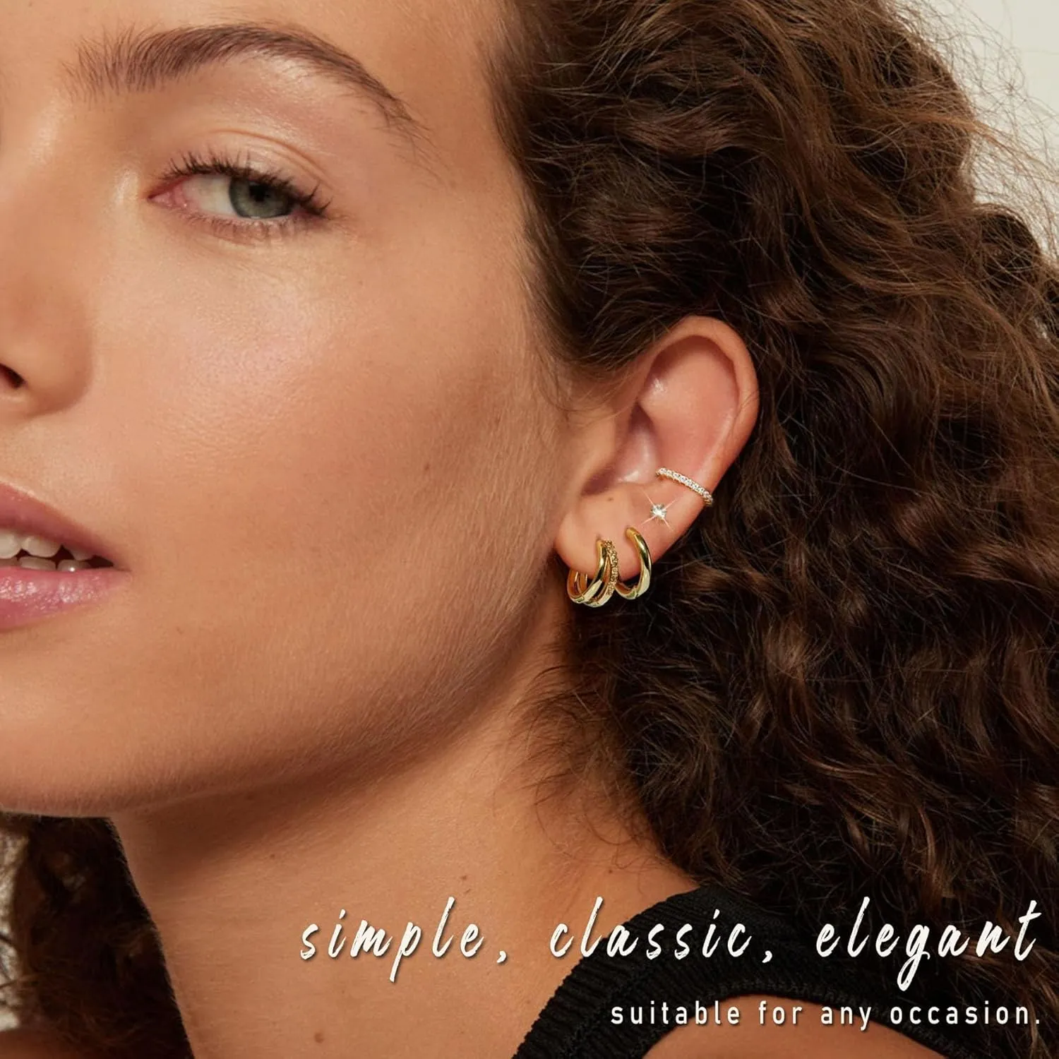 Gold Hoop Earrings Set for Women, Small 14K Gold Plated Earring for Multiple Piercing, Dainty Gold Earrings Stacks