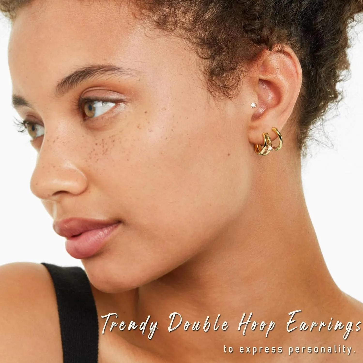 Gold Hoop Earrings Set for Women, Small 14K Gold Plated Earring for Multiple Piercing, Dainty Gold Earrings Stacks