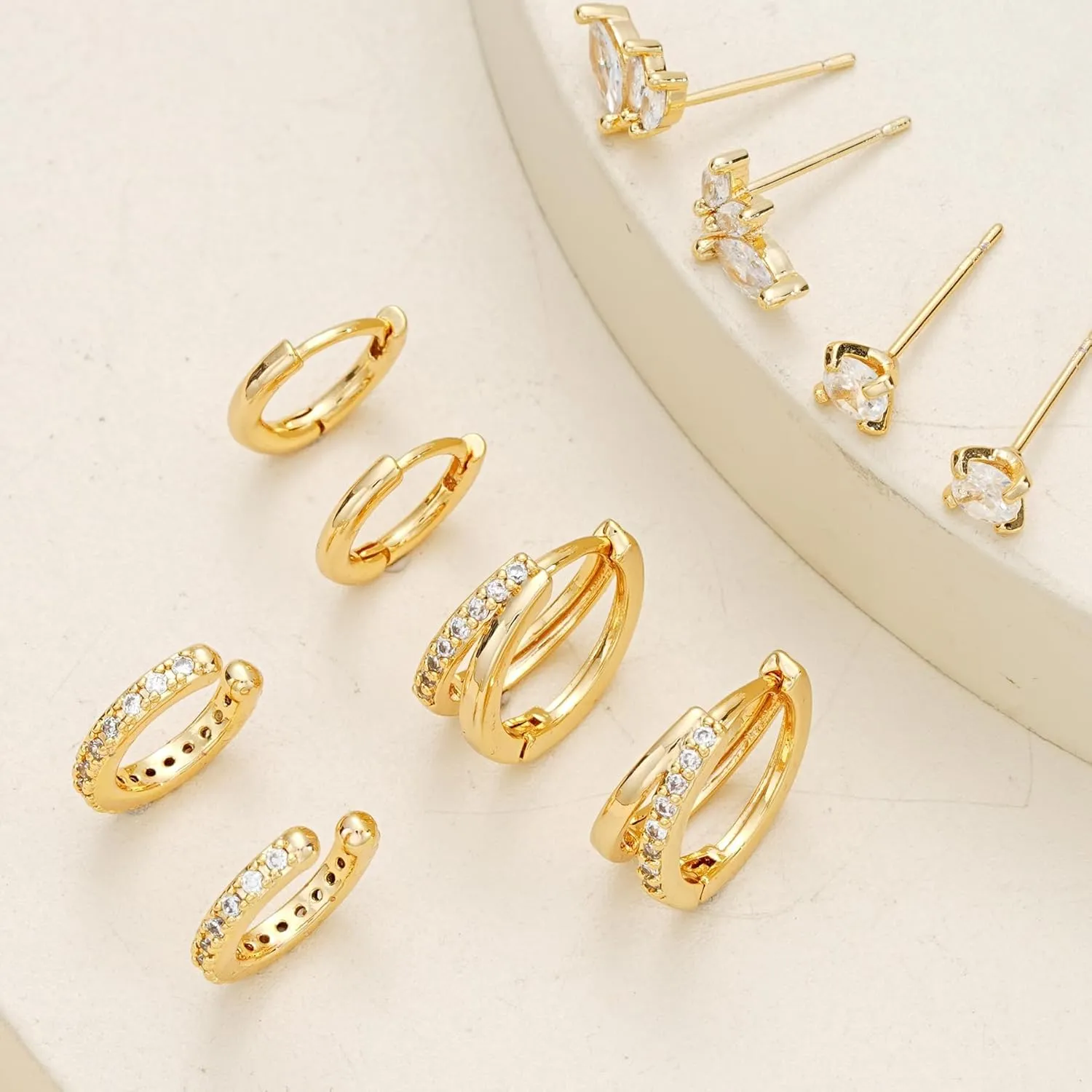 Gold Hoop Earrings Set for Women, Small 14K Gold Plated Earring for Multiple Piercing, Dainty Gold Earrings Stacks