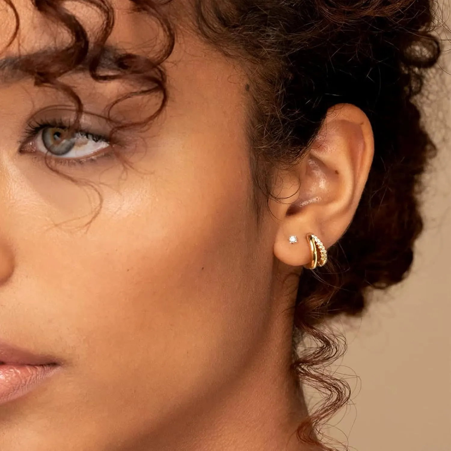 Gold Hoop Earrings Set for Women, Small 14K Gold Plated Earring for Multiple Piercing, Dainty Gold Earrings Stacks