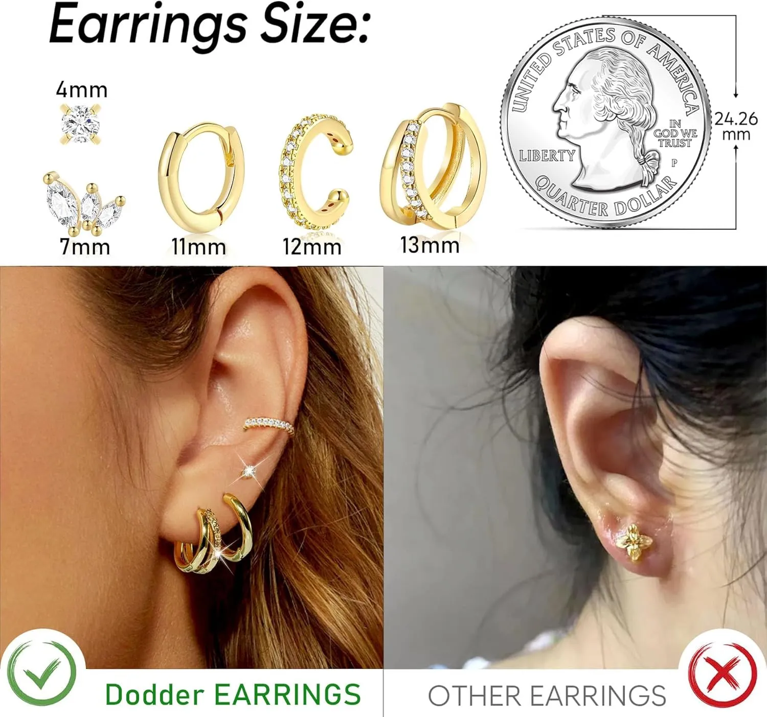 Gold Hoop Earrings Set for Women, Small 14K Gold Plated Earring for Multiple Piercing, Dainty Gold Earrings Stacks