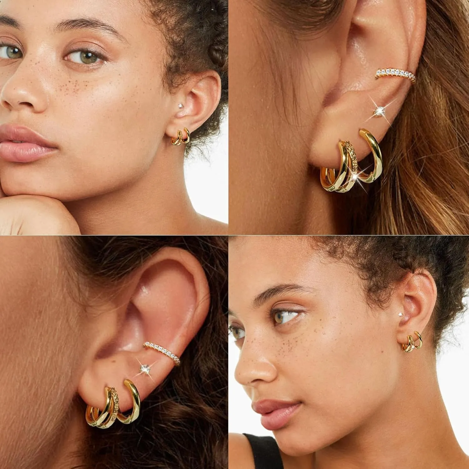 Gold Hoop Earrings Set for Women, Small 14K Gold Plated Earring for Multiple Piercing, Dainty Gold Earrings Stacks