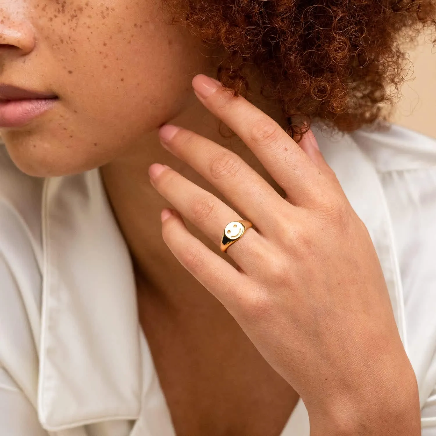 Gold Smile|Frown Face/North Star Ring Solid Stainless Steel Simple Signet Band Ring Everyday Jewelry