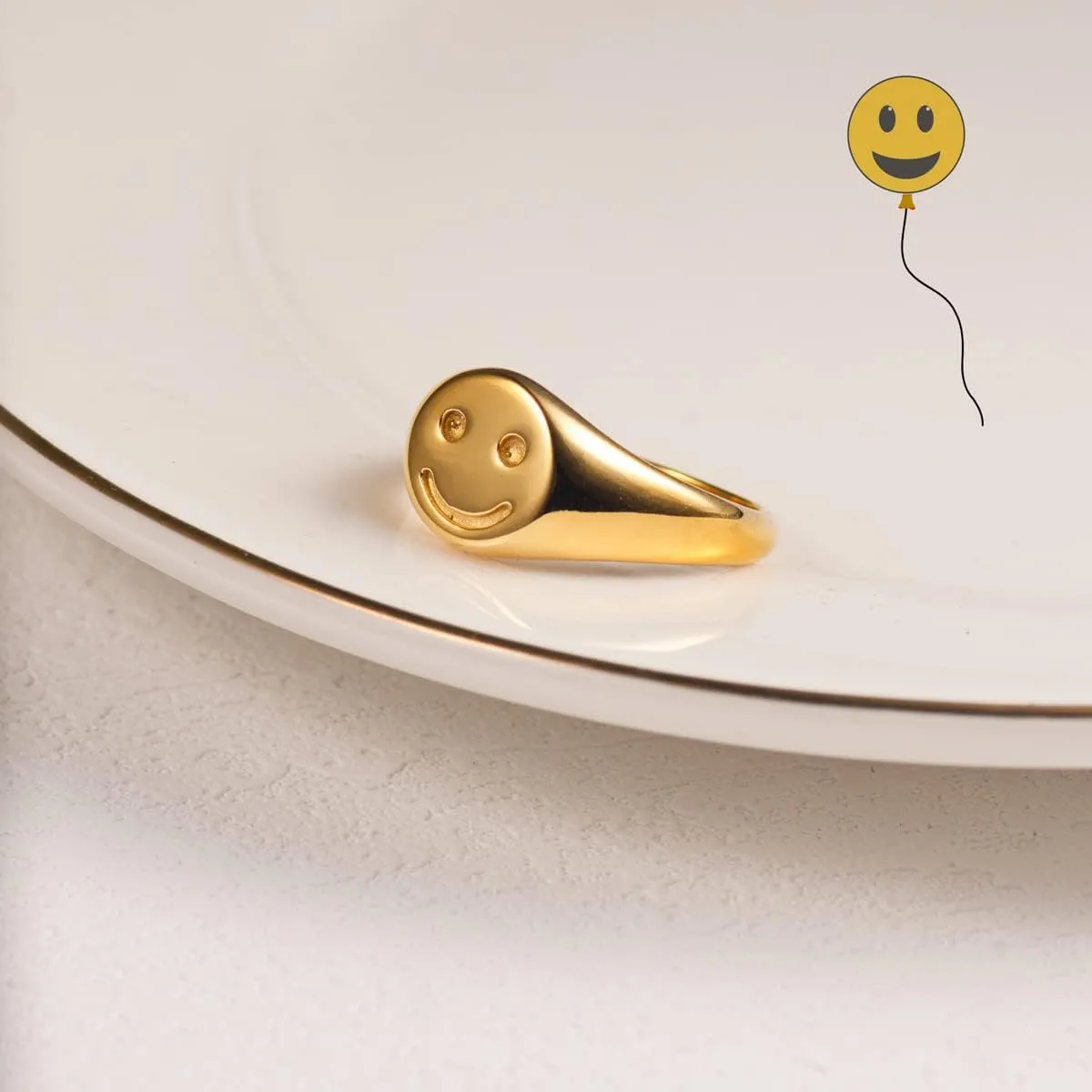 Gold Smile|Frown Face/North Star Ring Solid Stainless Steel Simple Signet Band Ring Everyday Jewelry