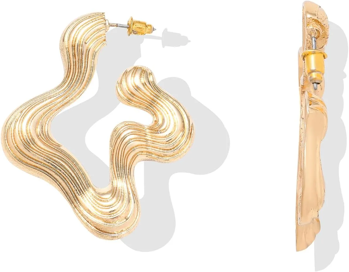 Gold Statement Earrings for Women Geometric Rectangle Chunky Gold Earrings Irregular Hammered Trendy Stud Earrings