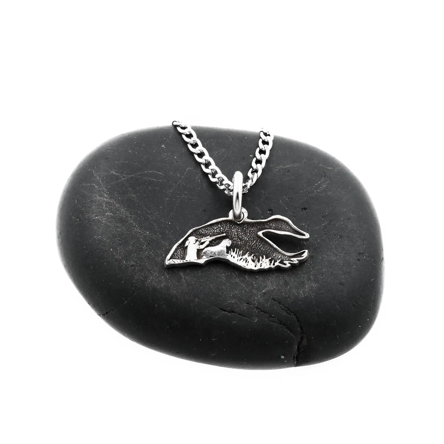 Goose Hunter Necklace, Girl and Dog Hunting, Artistic Silhouette Cut on Coin, Hunting Jewelry, Gifts for Her, Hand Cut Coin, By NameCoins