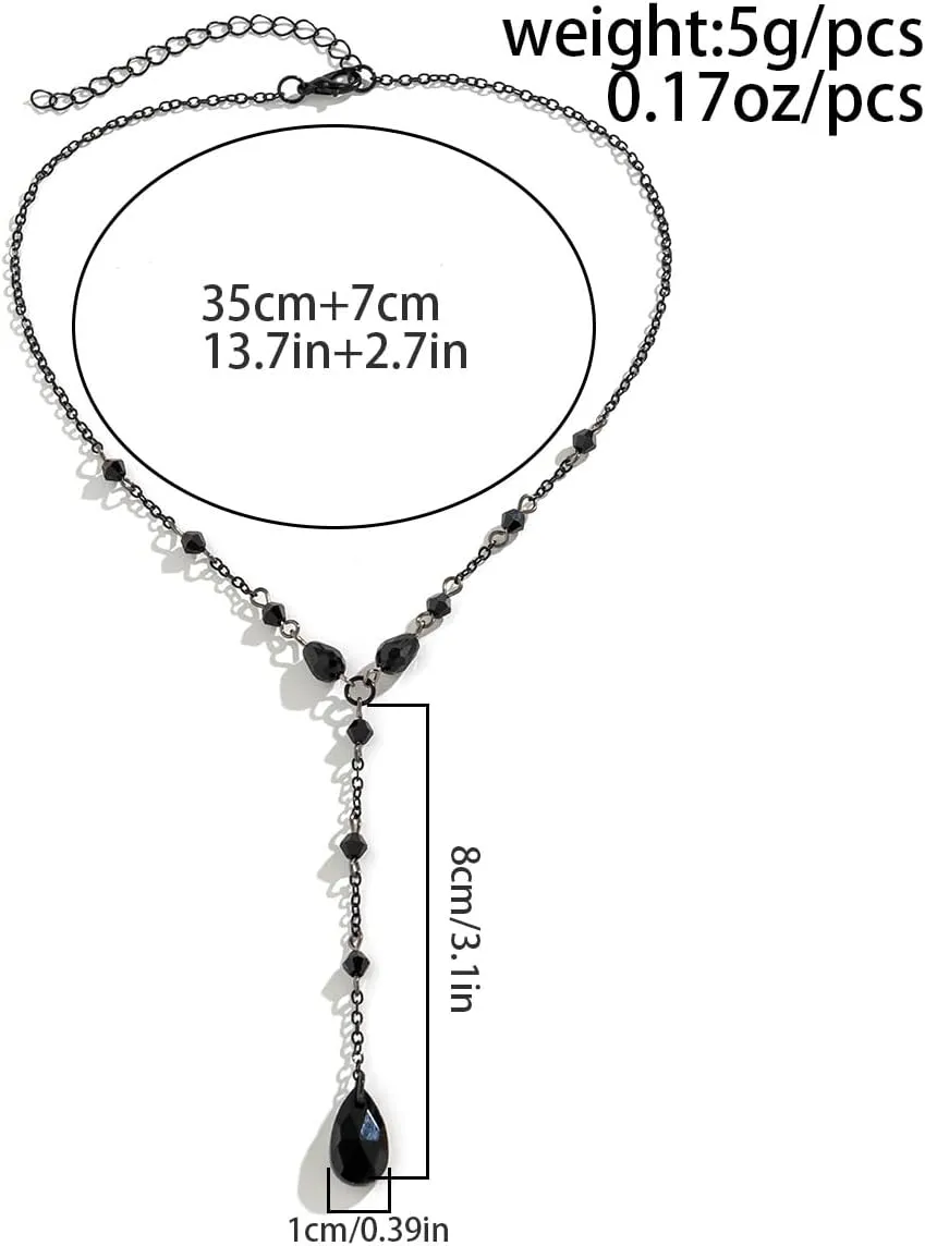 Gothic Blood Drop Y-Shaped Necklace For Women Vintage Red Black Teardrop Crystal Pendant Necklace Dark Style Vampire Bat Crystal Choker Y2k Goth Necklace Halloween Birthday Party Jewelry