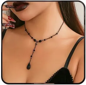 Gothic Blood Drop Y-Shaped Necklace For Women Vintage Red Black Teardrop Crystal Pendant Necklace Dark Style Vampire Bat Crystal Choker Y2k Goth Necklace Halloween Birthday Party Jewelry