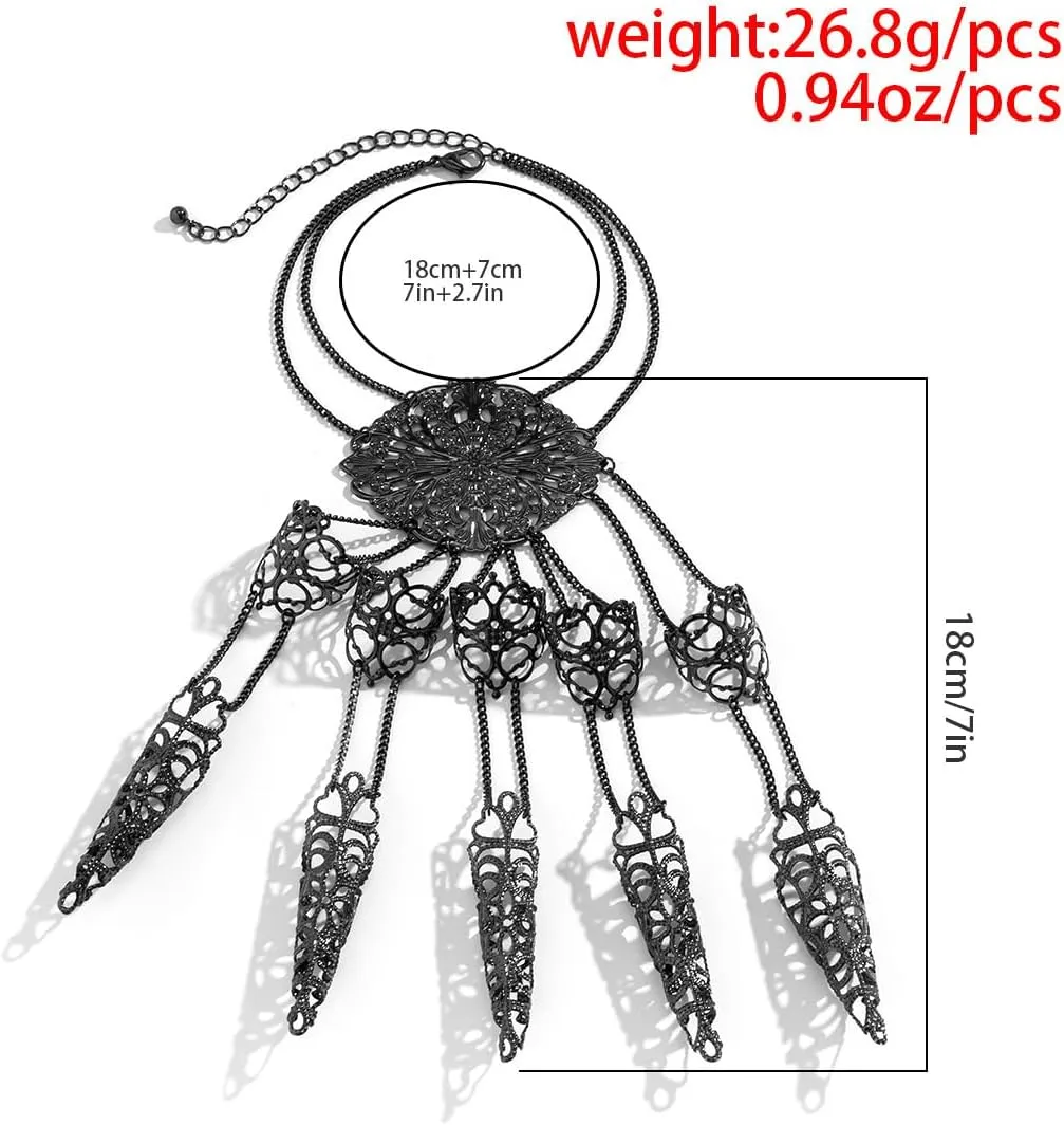 Gothic Vintage Witch Finger Nail Tip Claw Chain Rings for Women Belly Dance Gypsy Egyptian Bracelet with Finger Nails for Halloween Costume Party Jewelry