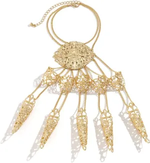 Gothic Vintage Witch Finger Nail Tip Claw Chain Rings for Women Belly Dance Gypsy Egyptian Bracelet with Finger Nails for Halloween Costume Party Jewelry
