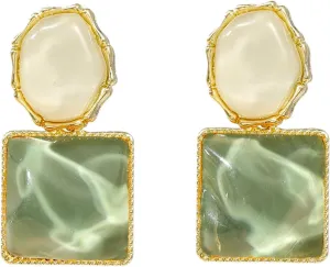 Green Geometric Statement Earrings for Women Unique Dangle Earrings Large Drop Earrings Gold Stud Earring Prom Jewelry for Women