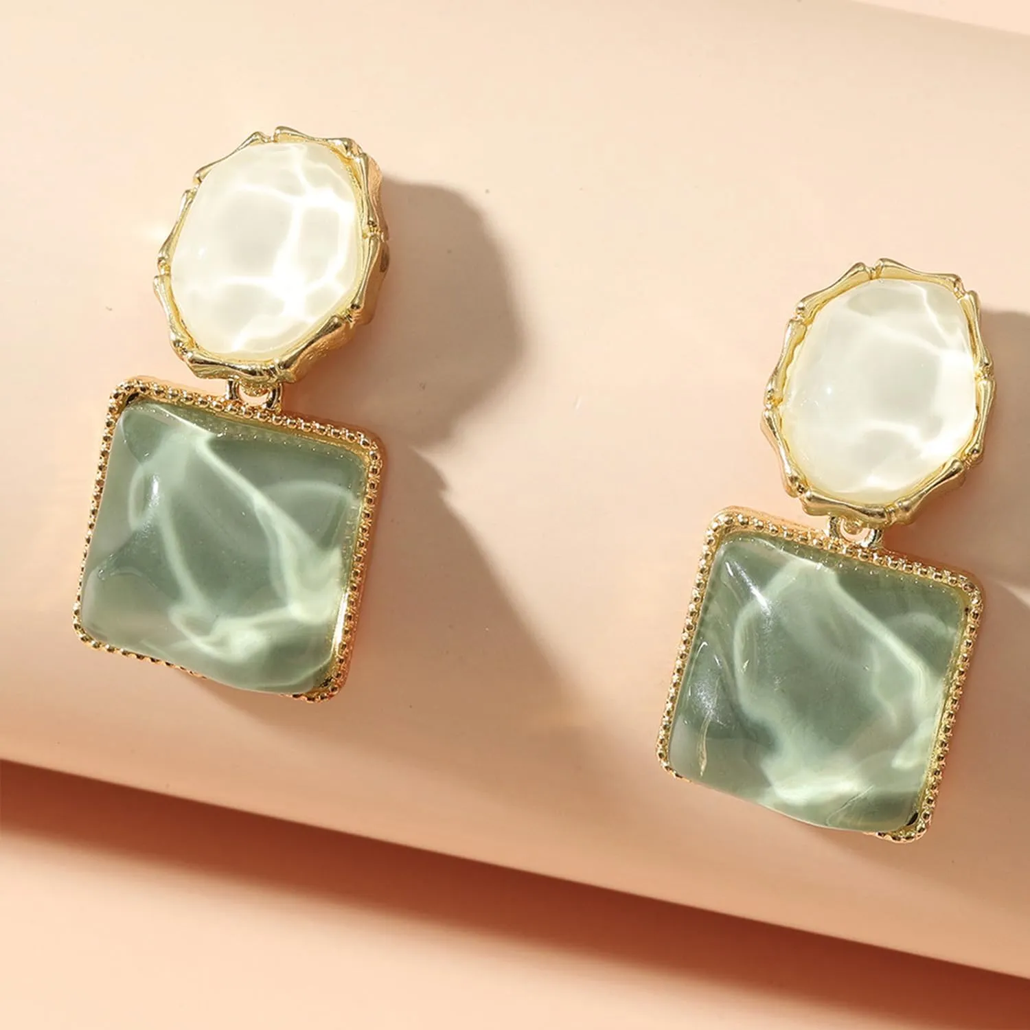 Green Geometric Statement Earrings for Women Unique Dangle Earrings Large Drop Earrings Gold Stud Earring Prom Jewelry for Women